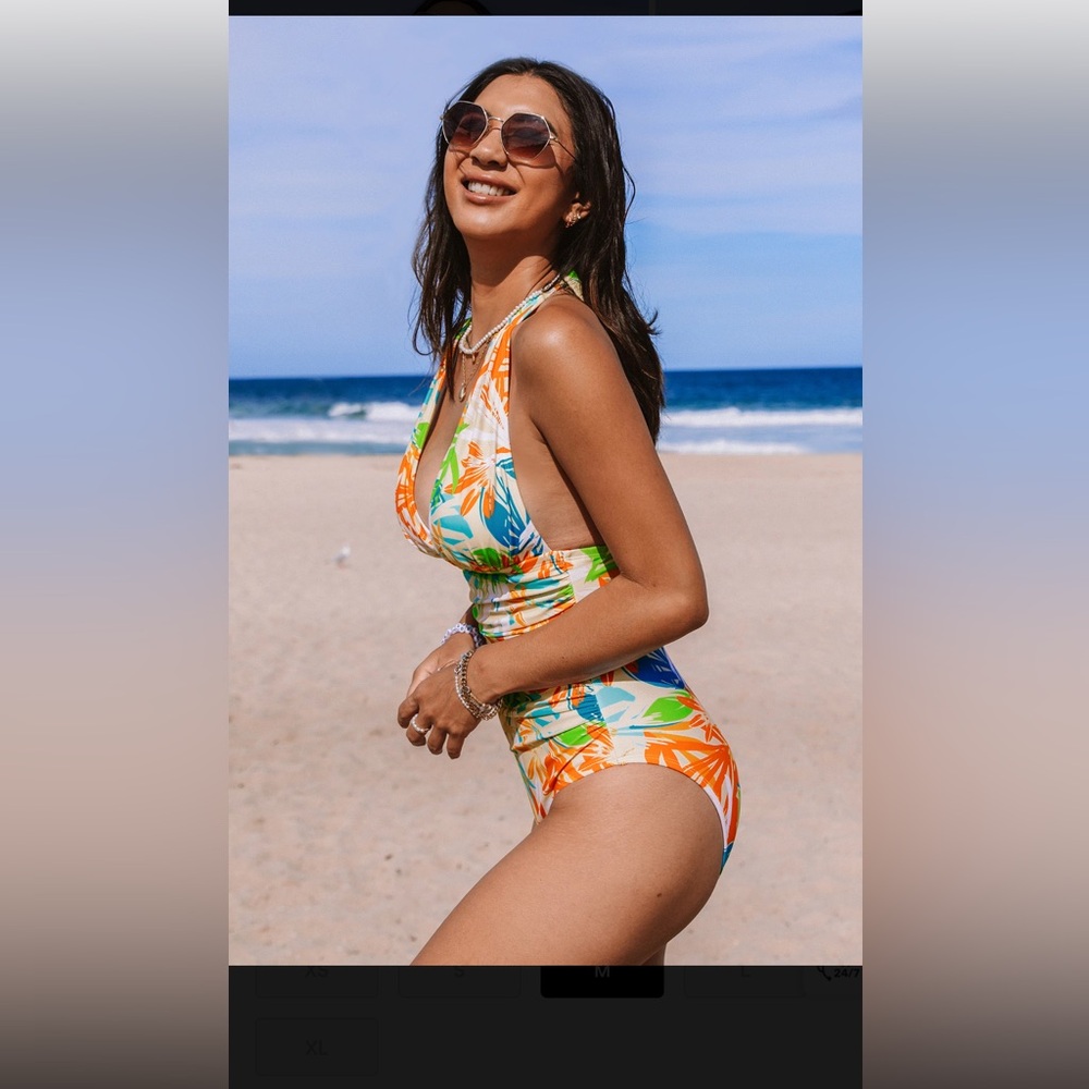 #29 Cupshe Vibrant Leaf Print One Piece Swimsuit - Picture 3 of 8